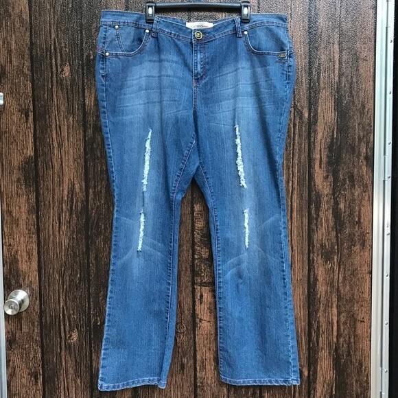 Ecko Red Denim Distressed Studded Back Pocket Straight Leg Jeans Women's Size 22 - Picture 15 of 16